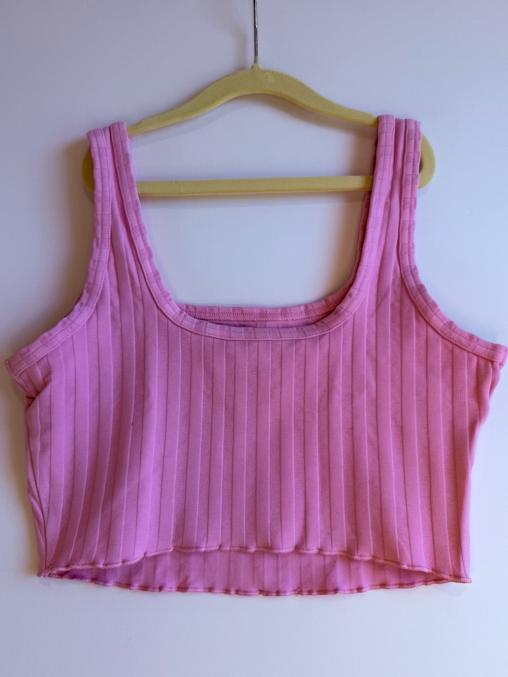 Ribbed Pink Square-Neck Crop Tank Top